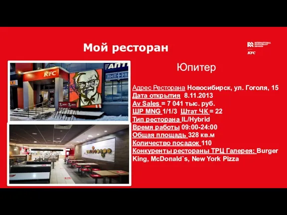 Мой ресторан Юпитер Адрес Ресторана Новосибирск, ул. Гоголя, 15 Дата открытия 8.11.2013