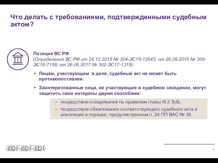 Что делать с требованиями, подтвержденными судебным актом? Позиция ВС РФ (Определения ВС