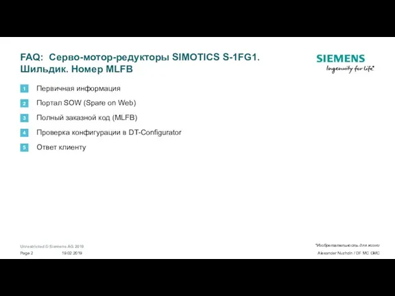 FAQ: Серво-мотор-редукторы SIMOTICS S-1FG1. Шильдик. Номер MLFB 1 2 3 4 5
