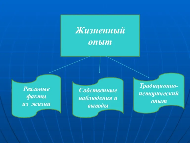 Жизненный опыт Реальные факты из жизни Собственные наблюдения и выводы Традиционно- исторический опыт