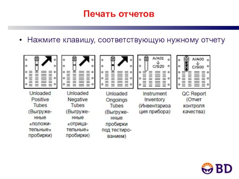 Печать отчетов Нажмите клавишу, соответствующую нужному отчету