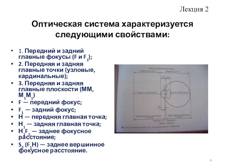 Оптическая система характеризуется следующими свойствами: 1. Передний и задний главные фокусы (F