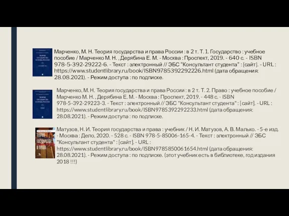 Марченко, М. Н. Теория государства и права России : в 2 т.