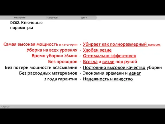 DC62. Ключевые параметры Самая высокая мощность в категории Уборка на всех уровнях