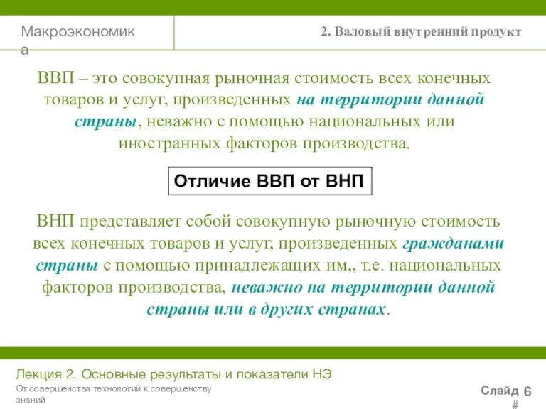 Макроэкономика Лекция 2. Основные результаты и показатели НЭ Слайд # От совершенства