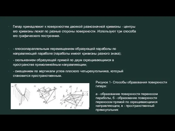 Гипар принадлежит к поверхностям двоякой разнозначной кривизны - центры его кривизны лежат