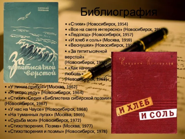 Библиография • «Стихи» (Новосибирск, 1954) • «Все на свете интересно» (Новосибирск, 1956)