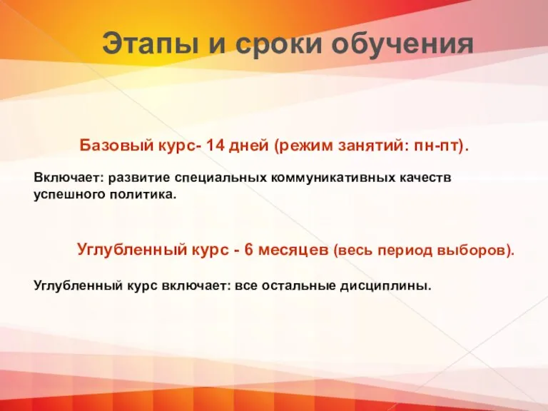 Этапы и сроки обучения Базовый курс- 14 дней (режим занятий: пн-пт). Включает: