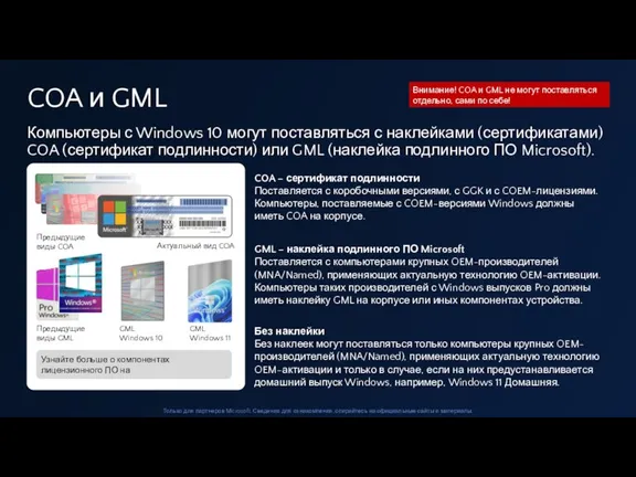 Компьютеры с Windows 10 могут поставляться с наклейками (сертификатами) COA (сертификат подлинности)