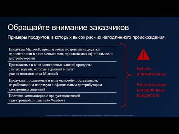 Примеры продуктов, в которых высок риск их неподлинного происхождения. Обращайте внимание заказчиков