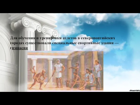 Для обучения и тренировки атлетов в северопонтийских городах существовали специальные спортивные здания — гимнасии