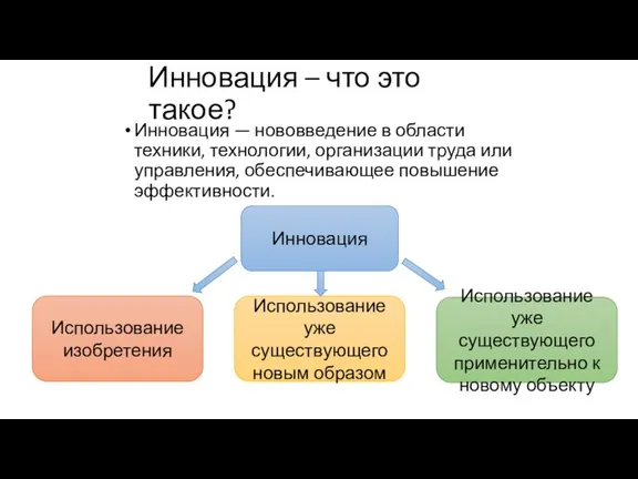 Инновация – что это такое? Инновация — нововведение в области техники, технологии,