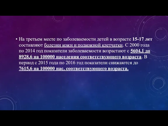 На третьем месте по заболеваемости детей в возрасте 15-17 лет составляют болезни