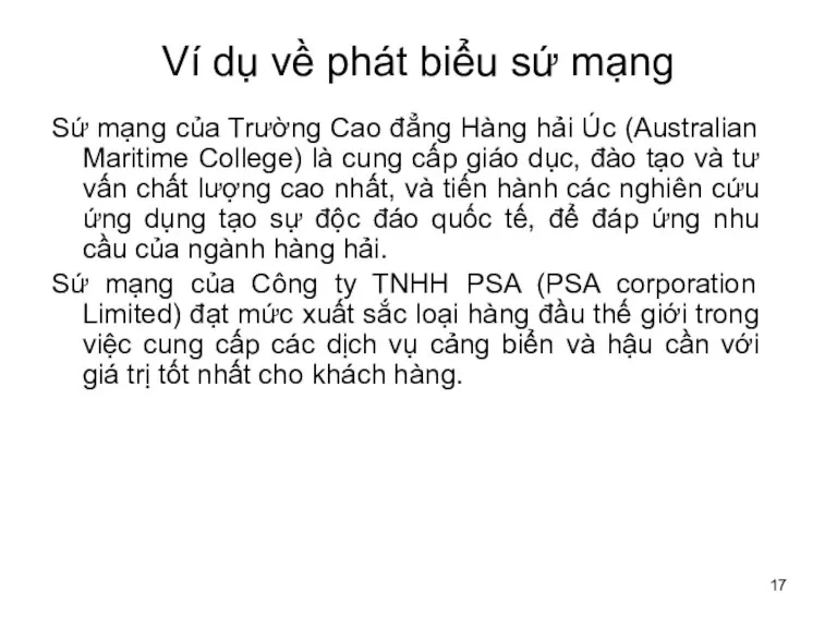 Ví dụ về phát biểu sứ mạng Sứ mạng của Trường Cao