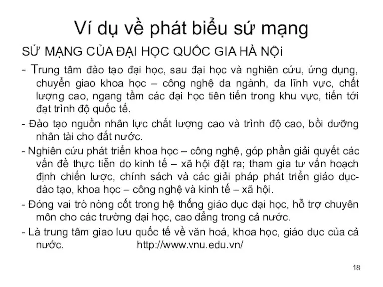 Ví dụ về phát biểu sứ mạng SỨ MẠNG CỦA ĐẠI HỌC