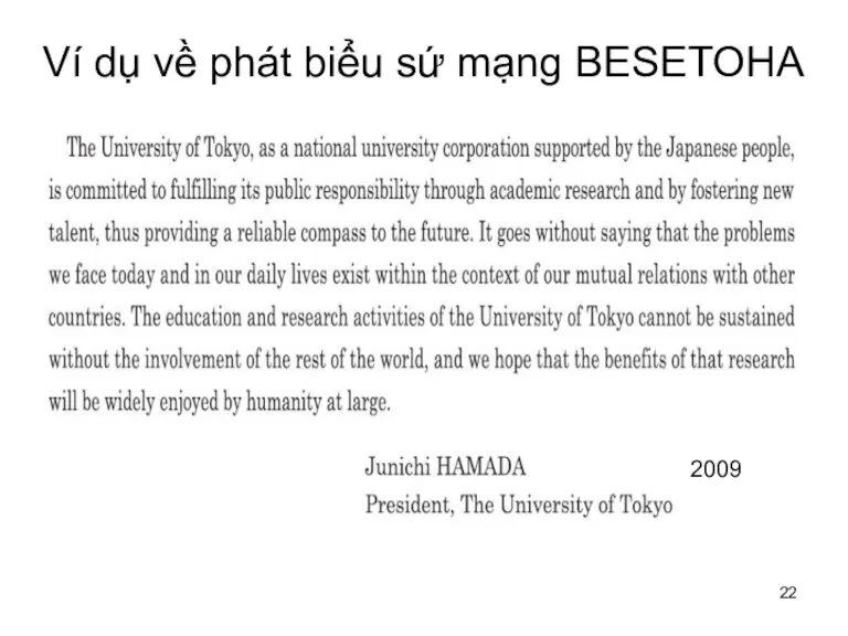 Ví dụ về phát biểu sứ mạng BESETOHA 2009