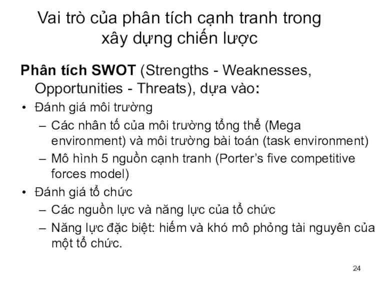 Vai trò của phân tích cạnh tranh trong xây dựng chiến lược