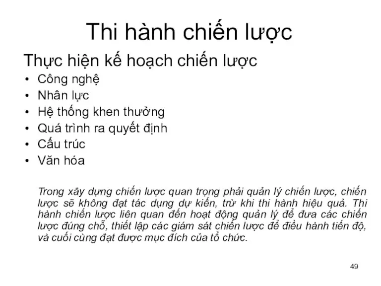 Thi hành chiến lược Thực hiện kế hoạch chiến lược Công nghệ