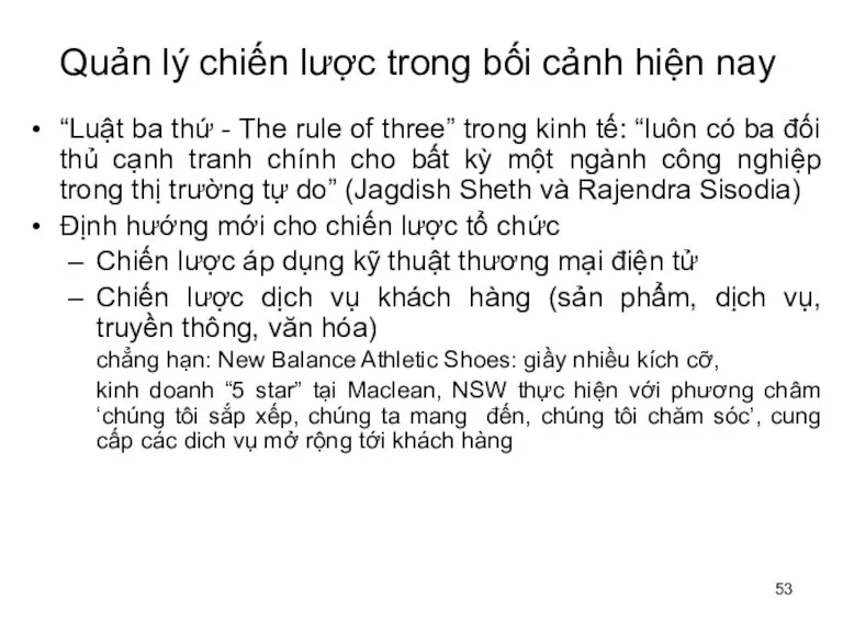 Quản lý chiến lược trong bối cảnh hiện nay “Luật ba thứ