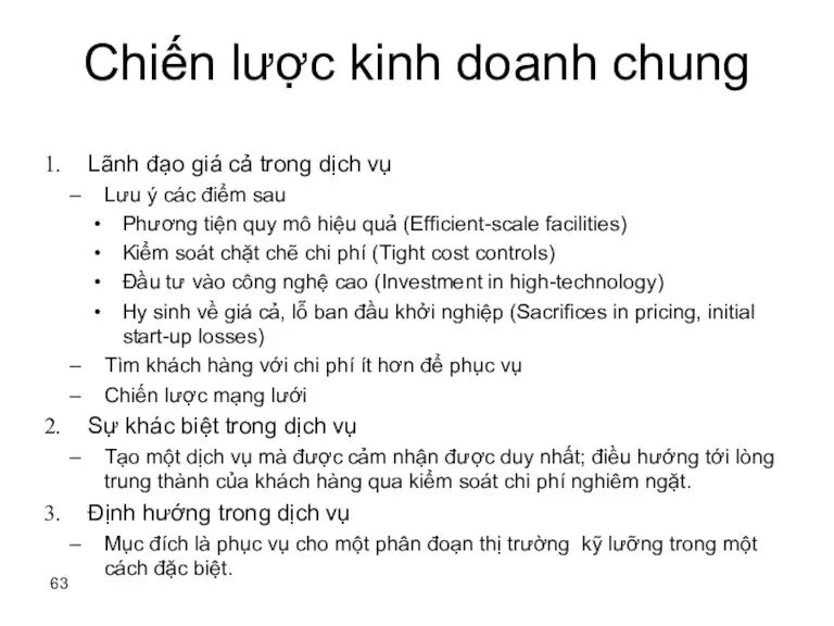 Chiến lược kinh doanh chung Lãnh đạo giá cả trong dịch vụ