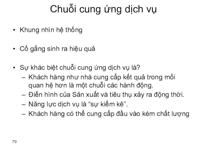 Chuỗi cung ứng dịch vụ Khung nhìn hệ thống Cố gắng sinh