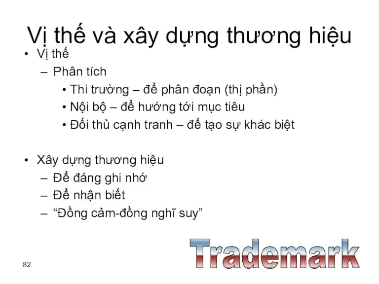 Vị thế và xây dựng thương hiệu Vị thế Phân tích Thi