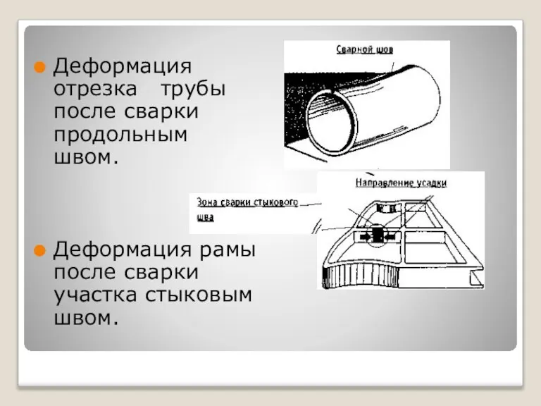 Деформация отрезка трубы после сварки продольным швом. Деформация рамы после сварки участка стыковым швом.