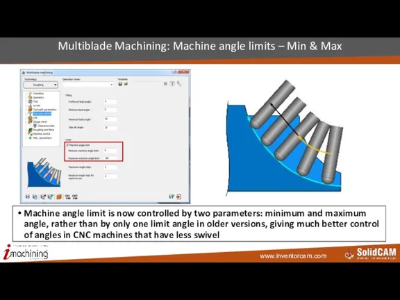 Multiblade Machining: Machine angle limits – Min & Max Machine angle limit