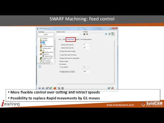 SWARF Machining: Feed control More flexible control over cutting and retract speeds