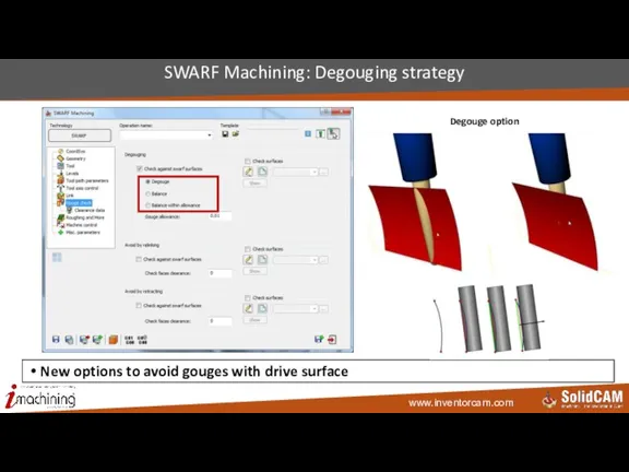 SWARF Machining: Degouging strategy New options to avoid gouges with drive surface Degouge option