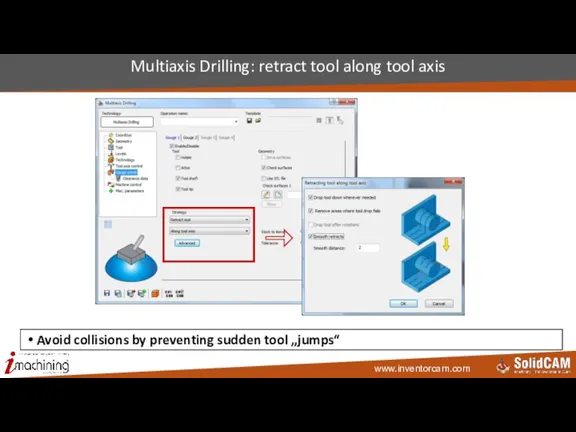 Multiaxis Drilling: retract tool along tool axis Avoid collisions by preventing sudden tool „jumps“