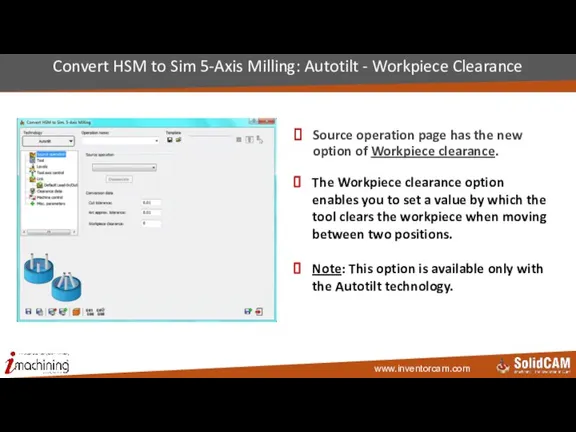 Source operation page has the new option of Workpiece clearance. Convert HSM