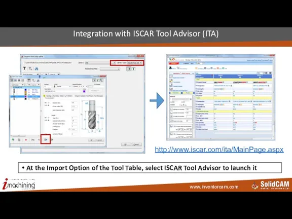 Integration with ISCAR Tool Advisor (ITA) At the Import Option of the