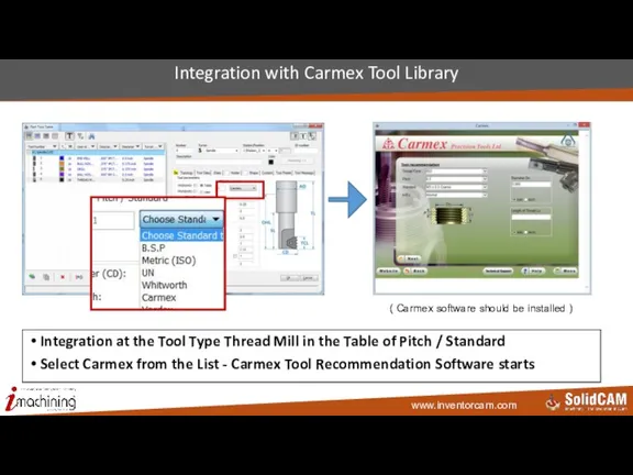 Integration with Carmex Tool Library ( Carmex software should be installed )