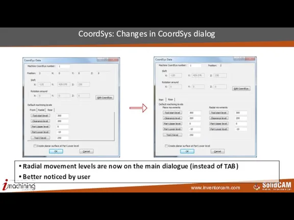 CoordSys: Changes in CoordSys dialog Radial movement levels are now on the