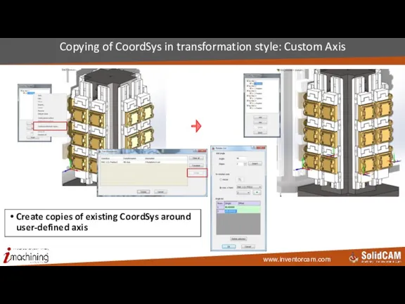 Copying of CoordSys in transformation style: Custom Axis Create copies of existing CoordSys around user-defined axis