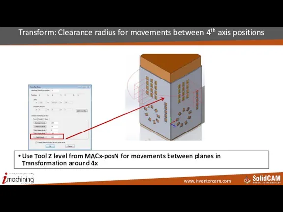 Transform: Clearance radius for movements between 4th axis positions Use Tool Z