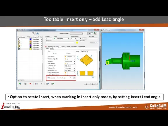 Tooltable: Insert only – add Lead angle Option to rotate insert, when