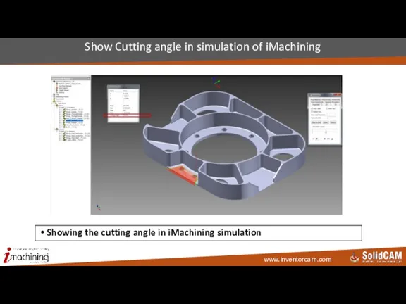 Show Cutting angle in simulation of iMachining Showing the cutting angle in iMachining simulation