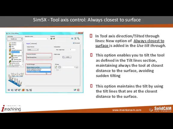 In Tool axis direction/Tilted through lines: New option of Always closest to