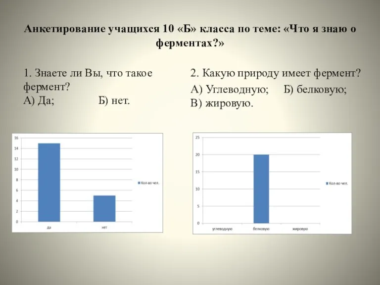 Анкетирование учащихся 10 «Б» класса по теме: «Что я знаю о ферментах?»