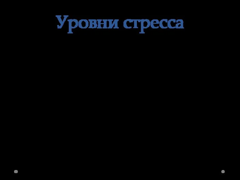 Уровни стресса Оптимальный уровень; Безразличное отношение; Чрезмерный стресс.