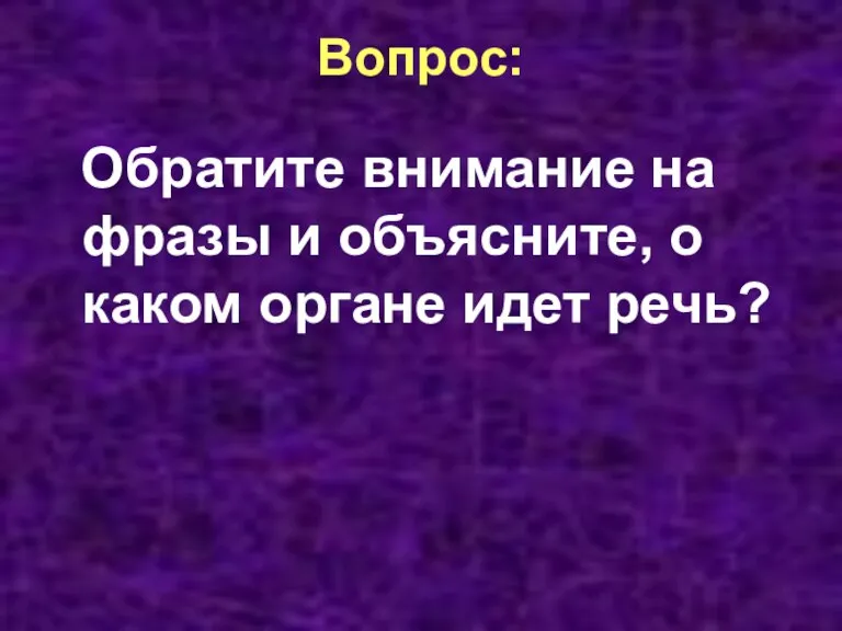 Вопрос: Обратите внимание на фразы и объясните, о каком органе идет речь?