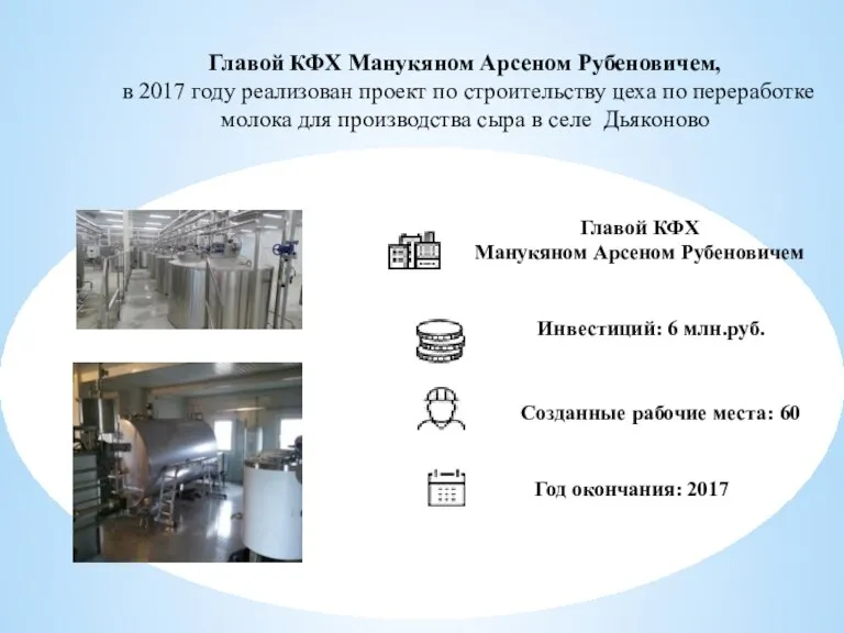 Главой КФХ Манукяном Арсеном Рубеновичем, в 2017 году реализован проект по строительству