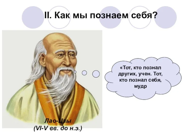 II. Как мы познаем себя? «Тот, кто познал других, учен. Тот, кто