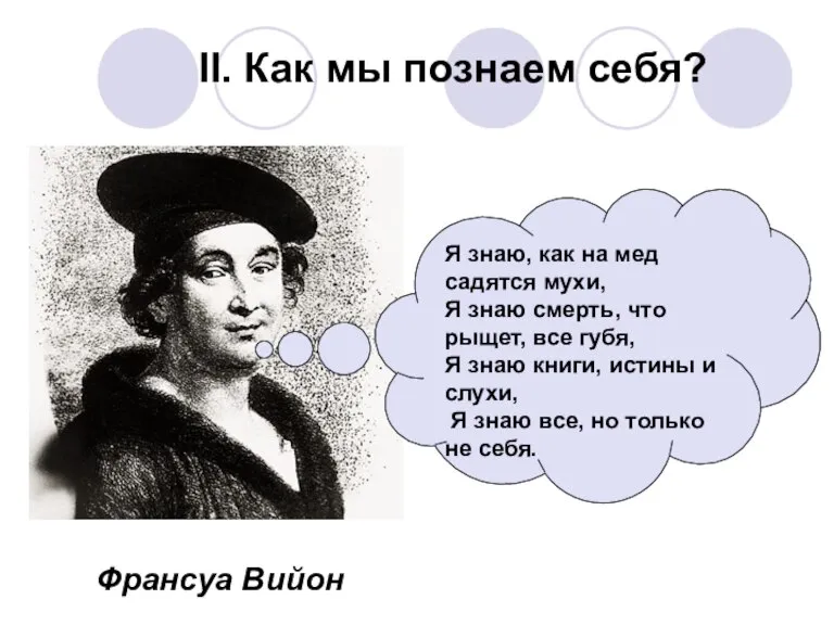 II. Как мы познаем себя? Я знаю, как на мед садятся мухи,