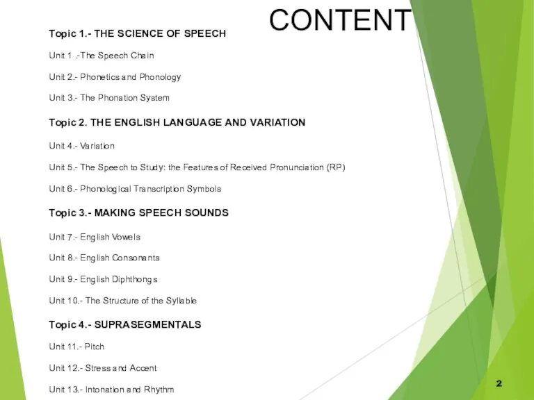 Topic 1.- THE SCIENCE OF SPEECH Unit 1 .-The Speech Chain Unit