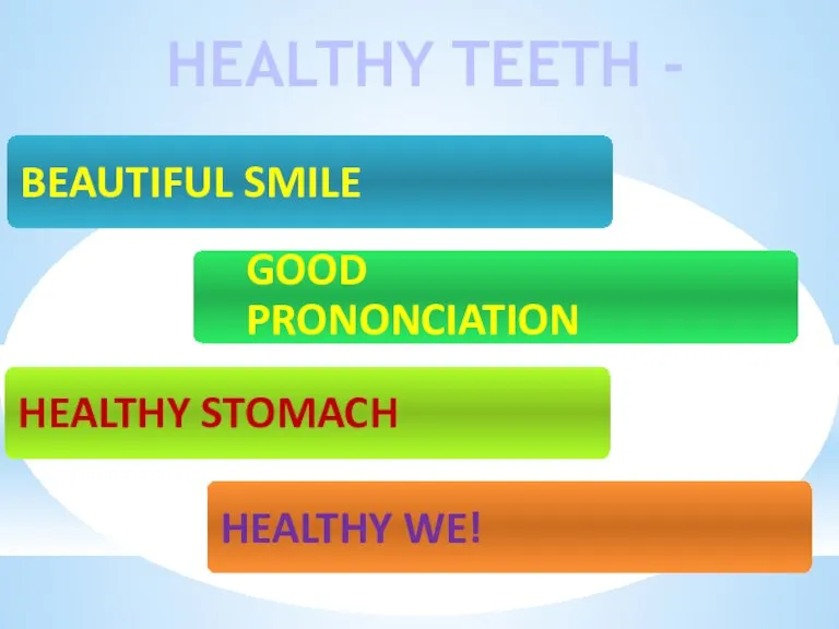 HEALTHY TEETH - BEAUTIFUL SMILE HEALTHY STOMACH HEALTHY WE! GOOD PRONONCIATION