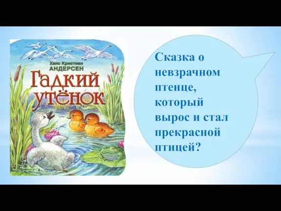 Сказка о невзрачном птенце, который вырос и стал прекрасной птицей?