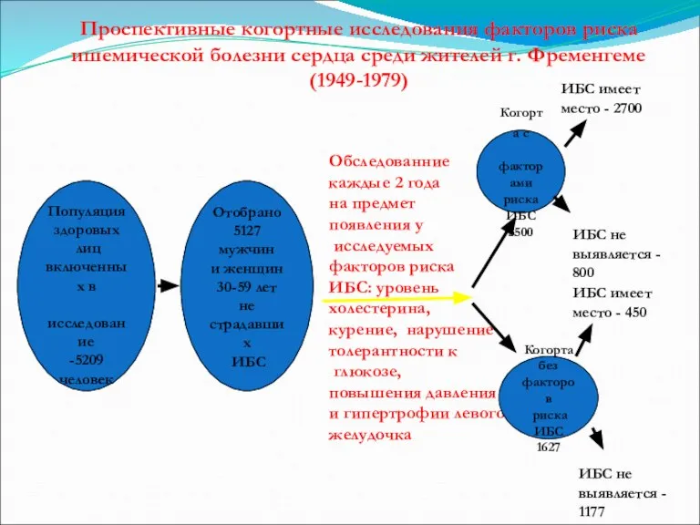 Популяция здоровых лиц включенных в исследование -5209 человек Проспективные когортные исследования факторов